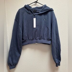 NWT For Love & Lemons Josie Blue Cropped Sweatshirt Size Large